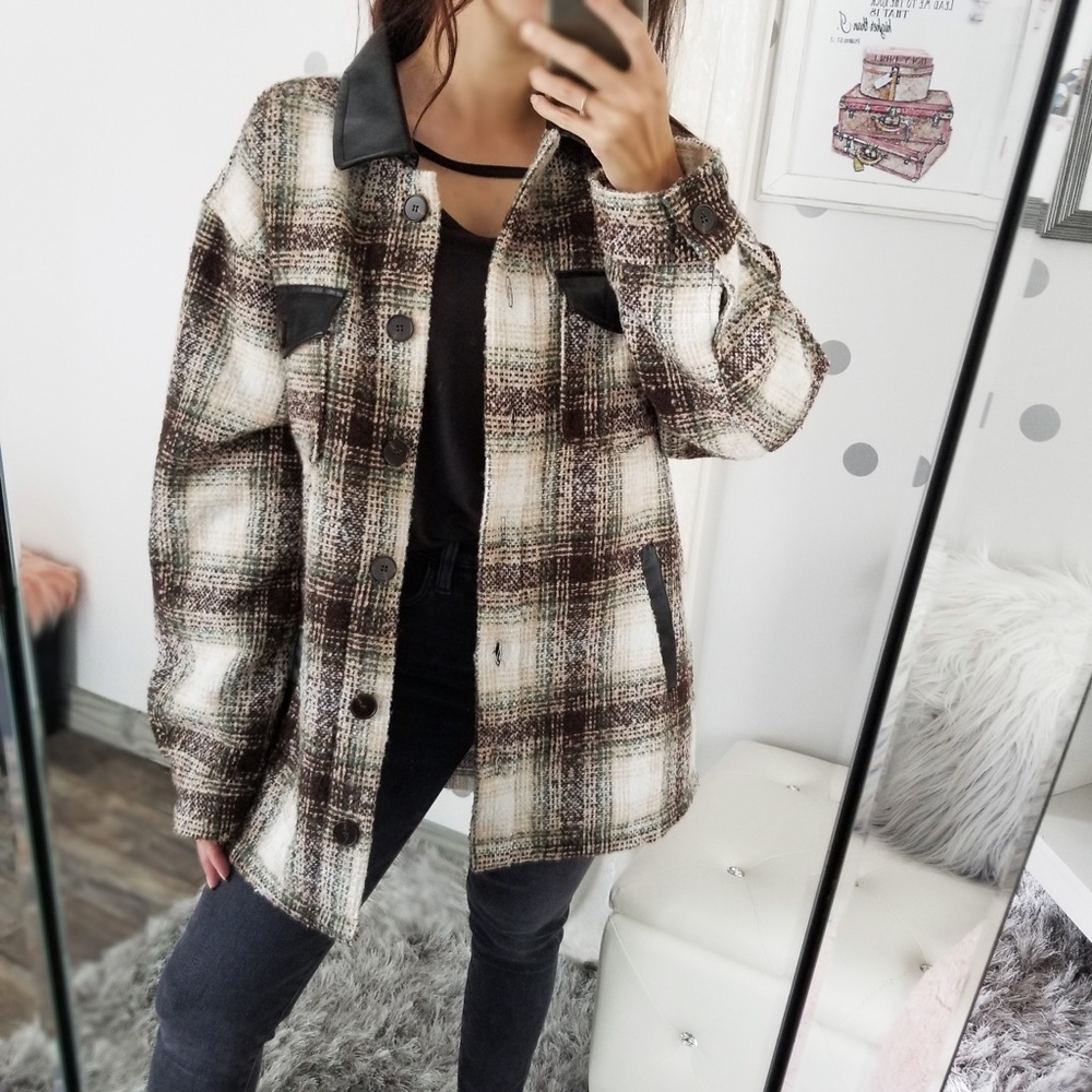 Last1️⃣ Heavyweight Oversized Plaid Button Down Coat Fall Winter Coat - Picture 5 of 11